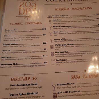205 Dry - Cocktail menu - Speakeasies Near Me - Binghamton, New York