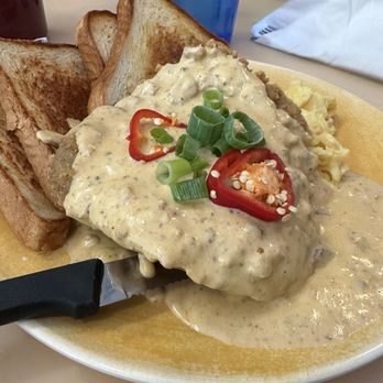 My Cafe - Chicken fried steak with chorizo gravy. - Breakfast & Brunch Near Me - Kapolei, Hawaii