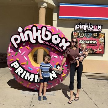 Pinkbox Doughnuts - This caught our eye. Smart to put a sprinkled donut out front so everyone would see it. - Donuts Near Me - Primm, Nevada