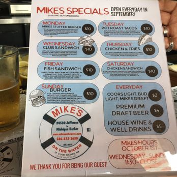 Mike's On the Water - their september menu..... - Bars Near Me - Clair Shores, Michigan