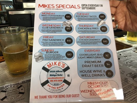 Menu photo 1 Mike's On the Water Clair Shores, MI