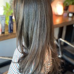 Sarah Cross Hair and Makeup - After: Ash brunette balayage