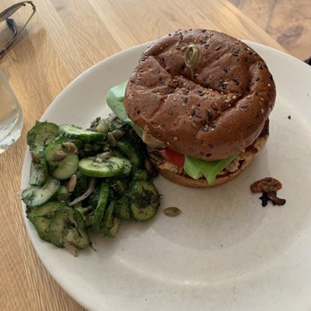 True Food Kitchen - Turkey Burger & side cucumber salad - Vegetarian Near Me - Pasadena, California True Food Kitchen - Turkey Burger & side cucumber salad - Vegetarian Near Me - Pasadena, California