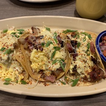 Snooze, an A.M. Eatery - Juan's breakfast tacos w/ bacon - Breakfast & Brunch Near Me - Addison, Texas