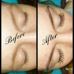 Brow tint and classic lash extensions.