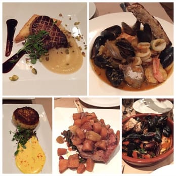 Corkscrew Cafe - Left to right: Grilled Foi Gras, Seafood Stew, Crab cakes, brined pork chops and sautéed muscles. Chef Anna Marie is the best! - American Near Me - Carmel Valley, California Corkscrew Cafe - Left to right: Grilled Foi Gras, Seafood Stew, Crab cakes, brined pork chops and sautéed muscles. Chef Anna Marie is the best! - American Near Me - Carmel Valley, California