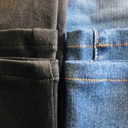 She uses threads that match the color of your jeans which is a huge plus! :+) She uses threads that match the color of your jeans which is a huge plus! :+)