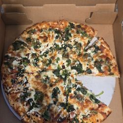 Sterling Village Pizza & More - This is their Spinach & Feta (Grecian) Pizza. It is SO GOOD!