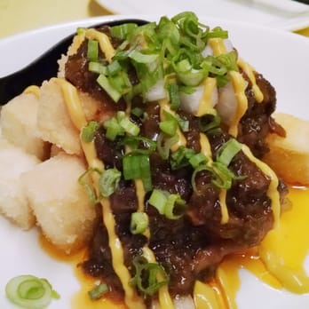 Ivan Ramen - Tofu Coney Island (miso mushroom chili, yellow mustard, scallion. $13) - 4 stars. Perfectly breaded, good flavors (Monday dinner 2015-06-29) - Ramen Near Me - New York, New York