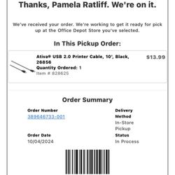Office Depot - Pick up order