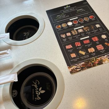 Spring Shabu Shabu - Table set up with meat menu - Hot Pot Near Me - Westbury, New York Spring Shabu Shabu - Table set up with meat menu - Hot Pot Near Me - Westbury, New York