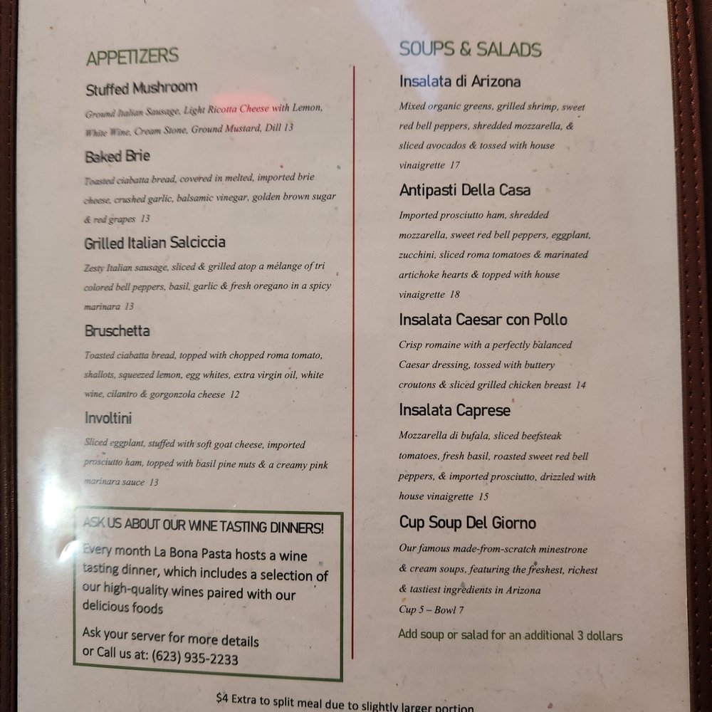 La Bona Pasta - Appetizers - Italian Near Me - Litchfield Park, Arizona