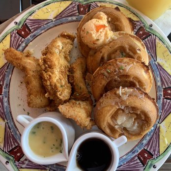 Miss Shirley's Cafe, Inner Harbor - Chicken N' Chicken 'N Cheddar Green Onion Waffles - Breakfast & Brunch Near Me - Baltimore, Maryland