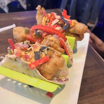 Mesa Tacos and Tequila - Tray of Dynamite Shrimp Tacos (3) - Mexican Near Me - Royal Oak, Michigan