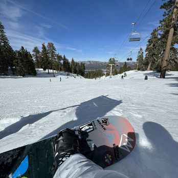 Snow Summit - Sitting next to the sign watching everyone go toward summit run. - Ski Resorts Near Me - Big Bear Lake, California