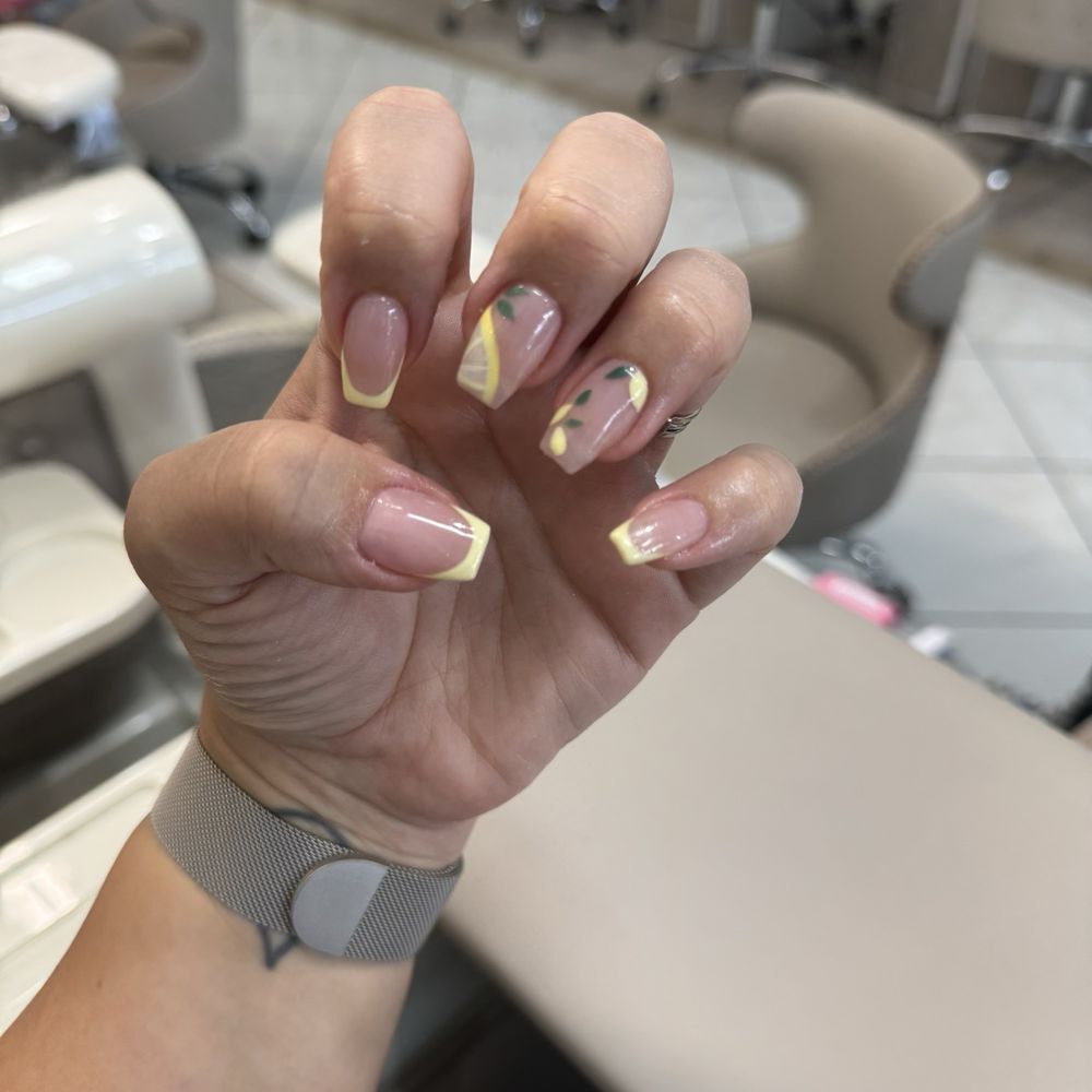 Diva Nails & Spa - Lemon Nail design on top of acrylic - acrylic base color 290 - Nail Salons Near Me - Okatie, South Carolina