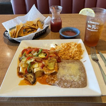 El Vaquero Mexican Restaurant - This is the Enchilada Vegetarian #155 and it is VERY good!  The vegetables are grilled to perfection and the cheese inside is perfect! - Mexican Near Me - Perrysburg, Ohio