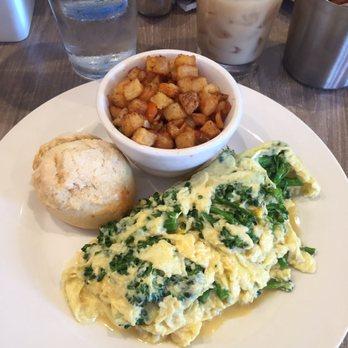 Hash Kitchen - Egg scrambler with broccolini and cheddar cheese with a side of potatoes - Breakfast & Brunch Near Me - Scottsdale, Arizona