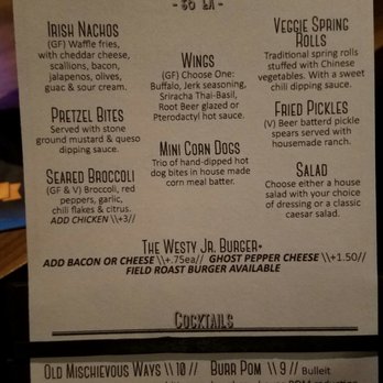 The Westy - Menu (9/23/2016) - Sports Bars Near Me - Seattle, Washington