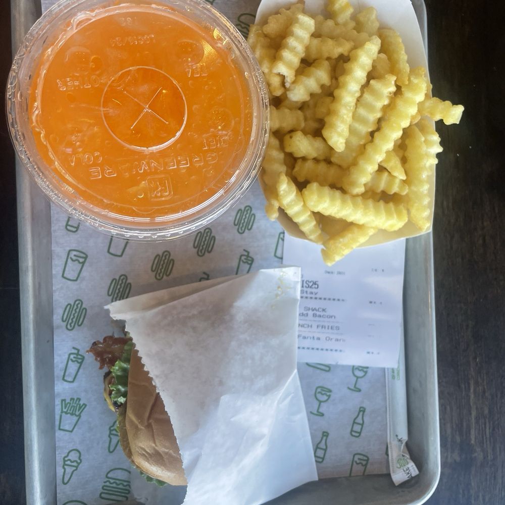 Shake Shack Long Beach - Shake shack burger with bacon, fries and small Fanta. Whooping $20.13. - Burgers Near Me - Long Beach, California