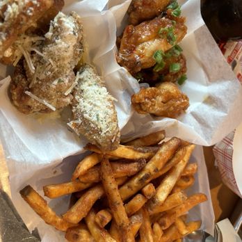 Fire Wings - Garlic Parmesean Wings and Thai Chili Wings with Seasoned fries - Chicken Wings Near Me - Delta Shores, California Fire Wings - Garlic Parmesean Wings and Thai Chili Wings with Seasoned fries - Chicken Wings Near Me - Delta Shores, California