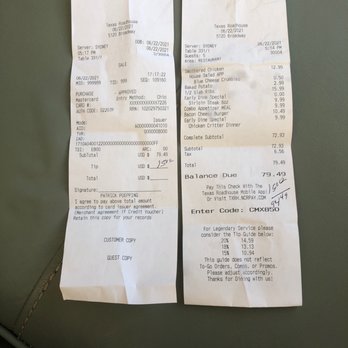 Texas Roadhouse - Receipt 6/22/21 - American Near Me - Quincy, Illinois