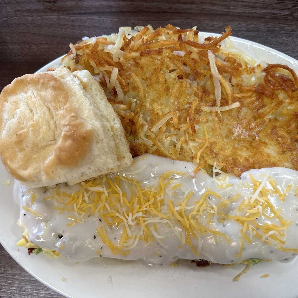 Country omelette, home fries & biscuit Country omelette, home fries & biscuit