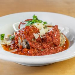 The Wedge Pizzeria - 5 slow-cooked meatballs covered in marinara, topped with parmesan and basil