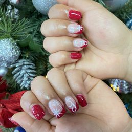 Red nails with French tip Red nails with French tip