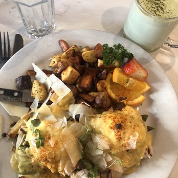 Sweet Maple - Matcha latte and eggs Benedict - American Near Me - San Francisco, California Sweet Maple - Matcha latte and eggs Benedict - American Near Me - San Francisco, California