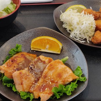 Wabi Sabi - Bento box with salmon teriyaki and chicken karaage - Sushi Bars Near Me - Eastvale, California Wabi Sabi - Bento box with salmon teriyaki and chicken karaage - Sushi Bars Near Me - Eastvale, California