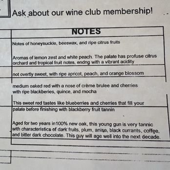 Bluff Dale Vineyards - Tasting menu - Wineries Near Me - Bluff Dale, Texas
