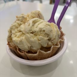 Banana Cream Pie and Horchata Cajeta in a waffle bowl Banana Cream Pie and Horchata Cajeta in a waffle bowl