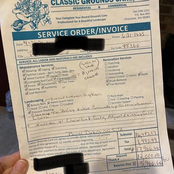 Classic Grounds Care - Gary wants to pretend my mom wasn't a customer but he called me today threatening to sue her and that's his signature on this contract. - Tree Services Near Me Classic Grounds Care - Gary wants to pretend my mom wasn't a customer but he called me today threatening to sue her and that's his signature on this contract. - Tree Services Near Me