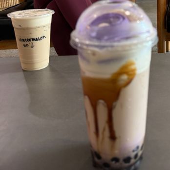 Space Tea - Wintermelon Milk Tea (WAY too sweet) & Otter Space #1 with ube soft serve (just get the soft serve) - Bubble Tea Near Me - Salt Lake City, Utah Space Tea - Wintermelon Milk Tea (WAY too sweet) & Otter Space #1 with ube soft serve (just get the soft serve) - Bubble Tea Near Me - Salt Lake City, Utah
