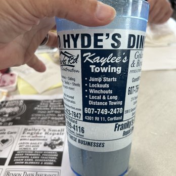 Hyde Diner - a hand holding a plastic cup - Diners Near Me - Cortland, New York