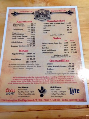 Menu photo 4 Unique Bar and Grill Blue Ridge Summit, PA Menu photo 4 Unique Bar and Grill Blue Ridge Summit, PA