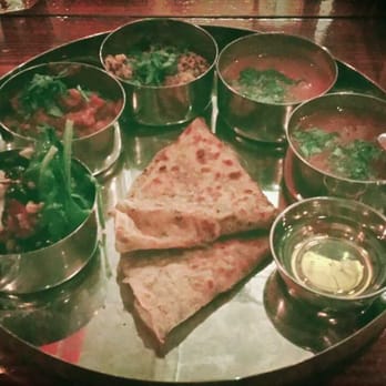 Pondicheri - Yogi Thali w/ smoked eggplant instead of sautéed greens. Looks amazing, but had no flavor - Indian Near Me - Houston, Texas Pondicheri - Yogi Thali w/ smoked eggplant instead of sautéed greens. Looks amazing, but had no flavor - Indian Near Me - Houston, Texas