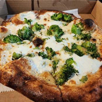Latham Wood Fired Pizza - White pizza with broccoli - Pizza Near Me - Latham, New York Latham Wood Fired Pizza - White pizza with broccoli - Pizza Near Me - Latham, New York
