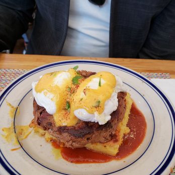 The Corner - Pulled brisket with corn bread and poached eggs - Cafes Near Me - Montclair, New Jersey The Corner - Pulled brisket with corn bread and poached eggs - Cafes Near Me - Montclair, New Jersey
