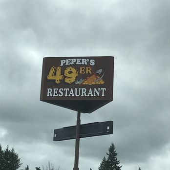 Peper's 49er Restaurant - Outdoor sign visible from I -5 - American Near Me - Castle Rock, Washington Peper's 49er Restaurant - Outdoor sign visible from I -5 - American Near Me - Castle Rock, Washington