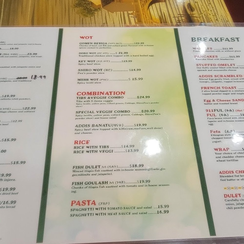Addis Ethiopian - Most of the menu from another site to make things easier sans drinks - Ethiopian Near Me - Baltimore, Maryland Addis Ethiopian - Most of the menu from another site to make things easier sans drinks - Ethiopian Near Me - Baltimore, Maryland