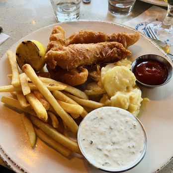 Bluewater Grill - Temecula - Fish-n-Chips- substitute the Cole slaw for potato's au-gratin. - Seafood Near Me - Temecula, California Bluewater Grill - Temecula - Fish-n-Chips- substitute the Cole slaw for potato's au-gratin. - Seafood Near Me - Temecula, California