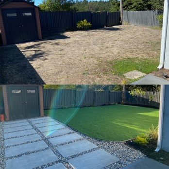 KB Landscape - Before and after - added concrete pavers, artificial turf and landscaping - Landscaping Near Me