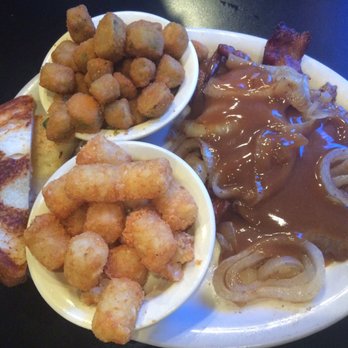 Richter's Antler Cafe - Grilled calf liver topped with brown gravy, grilled onion, and 2 big slices of bacon. Choose 2 sides AND a side salad. - American Near Me - Spring Branch, Texas Richter's Antler Cafe - Grilled calf liver topped with brown gravy, grilled onion, and 2 big slices of bacon. Choose 2 sides AND a side salad. - American Near Me - Spring Branch, Texas