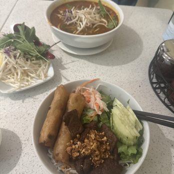 Loving Hut - Bun Bo hue and vegan Bbq Vermicelli bowl - Vegan Near Me - Garden Grove, California