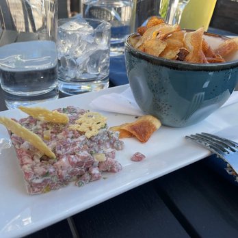 Back River Bistro - steak tartare with homemade potato chips - Seafood Near Me - Wiscasset, Maine Back River Bistro - steak tartare with homemade potato chips - Seafood Near Me - Wiscasset, Maine