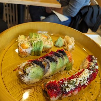 Sushi Cho - Rolls top to bottom: Scallop crunch, Mafia, Christmas - Japanese Near Me - Fairfax, Virginia Sushi Cho - Rolls top to bottom: Scallop crunch, Mafia, Christmas - Japanese Near Me - Fairfax, Virginia