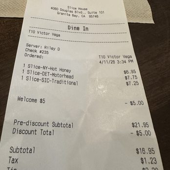 Slice House by Tony Gemignani - Receipt-April 2026 - Salad Near Me - Granite Bay, California