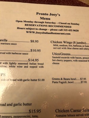 Menu photo 1 Pronto Joey's Syracuse, NY